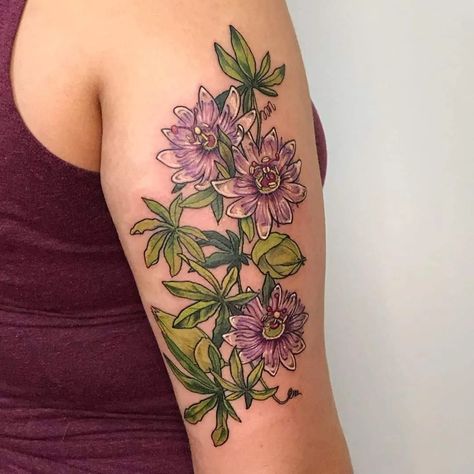 Passion Flower Tattoo, Thorn Tattoo, Passion Flowers, Ancient Statues, Tattoo Design Ideas, Modern Tattoos, Deep Purple Color, Marble Sculpture, Women Names