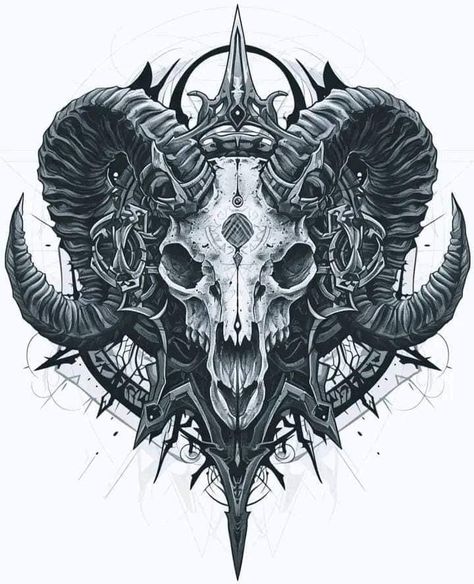 Satanic Tattoo Design, Deer Skull Tattoos, Satanic Tattoos, Goat Skull, Greek Mythology Tattoos, Sharpie Tattoos, Aries Tattoo, Nordic Tattoo, Creepy Tattoos