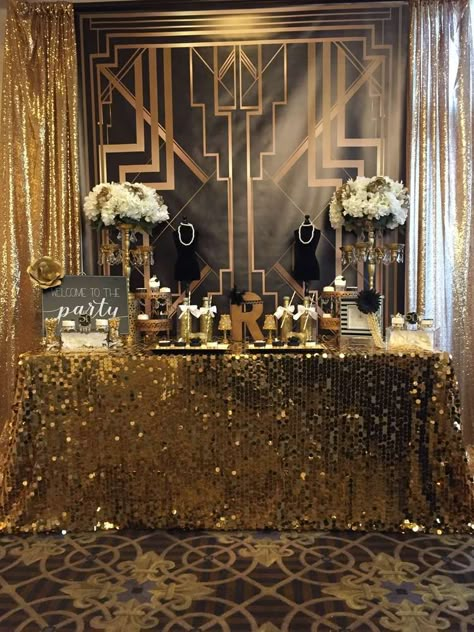 The Roaring 20's (Great Gatsby) 50th birthday party | CatchMyParty.com Great Gatsby Birthday Party, 20s Birthday Party, Roaring 20s Birthday Party, Great Gatsby Birthday, Gatsby Theme Party, Gatsby Party Ideas, Roaring 20s Birthday, Roaring Twenties Party, Speakeasy Wedding