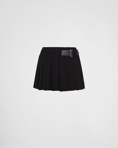 Black Gabardine Miniskirt | PRADA Prada Clothes, Organza Midi Skirt, Prada Runway, Prada Skirt, Designer Pajamas, Leather Kilt, Skirts Long, Designer Skirts, Aesthetic Edits