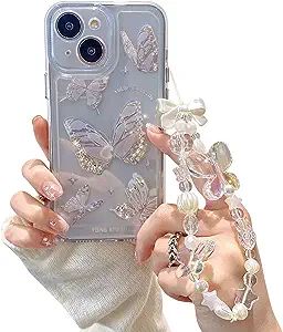 Compatible for iPhone 13/iPhone 14 Case Cute Butterfly Pattern Clear Design Aesthetic Women Teen Girls Glitter Pretty Crystal Sparkle Sparkly Phone Cases Protective Cover+Butterfly Chain Sparkly Phone Cases, Butterfly Chain, Daily Bumps, Pretty Iphone Cases, Pretty Phone Cases, Cute Butterfly, Aesthetic Phone Case, Aesthetic Women, Design Aesthetic