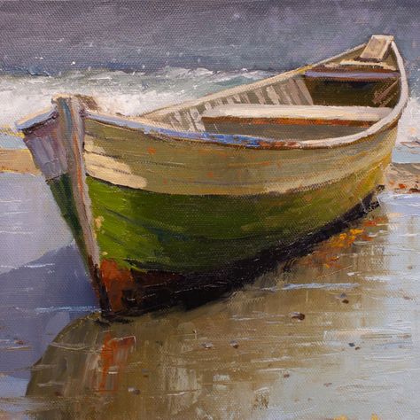 Rowboat Painting, Boat Painting Acrylic, Boat Drawing, Sailing Art, Marine Art, Old Boats, Lake Boat, Boat Art, Boat Painting