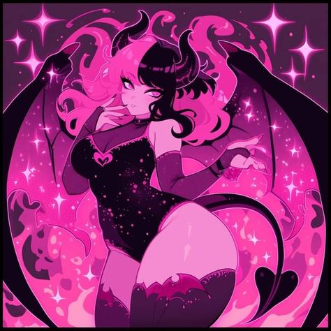 Pastel Goth Cartoon, Succubus Outfit Ideas Drawing, Succubus Outfit Art, Cute But Deadly Aesthetic, Bimbocore Aesthetic Icon, Succubus Aesthetic Outfits, Succubi Aesthetic, Incubus Fanart, Pink Goddess Aesthetic