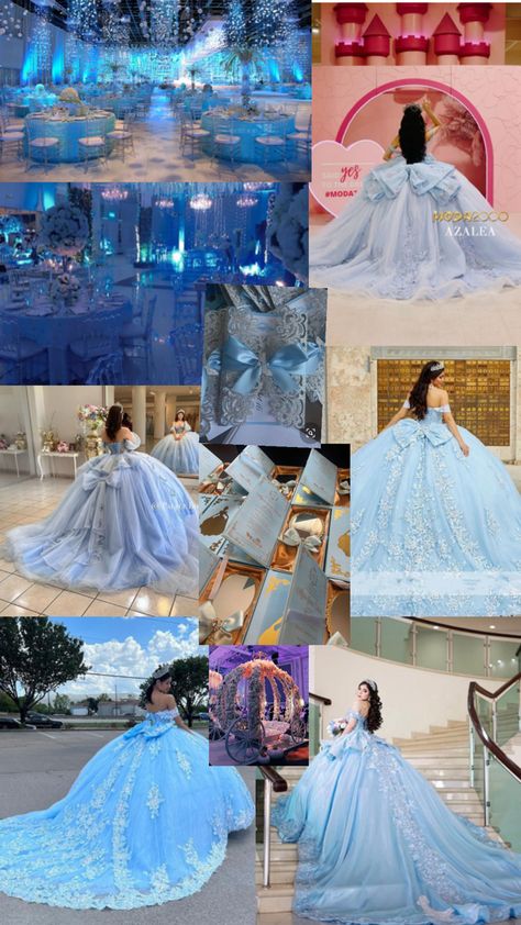 Frozen Sweet 16 Theme, Quince Backdrop Ideas Blue, Quinceanera Ideas Blue, Quinceanera Dresses Cinderella, Winter Wonderland Quinceanera Theme, Baby Blue Quinceanera Theme, Quince Looks, Cinderella Theme Quince, Blue Quince Ideas