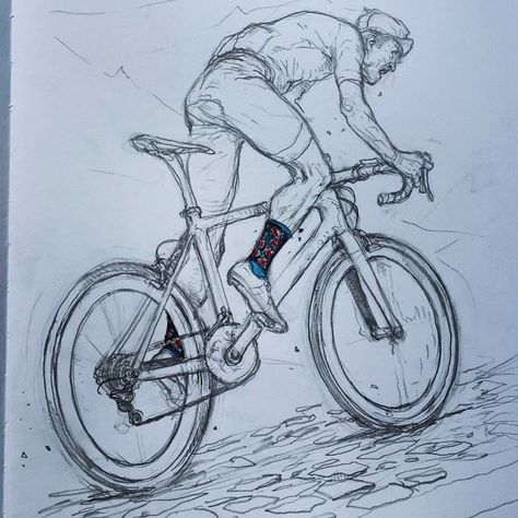 Art of Karl Kopinski -  @sean_sako ‪#‎SAKO7SOCKS‬ coming up roses in the cobbles! Baby Lasagna, Karl Kopinski, Bicycle Drawing, Cycle Drawing, Pencil Drawing Ideas, Human Sketch, Bike Tattoos, Human Figure Sketches, Bike Drawing