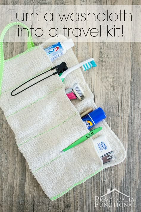 DIY Washcloth Travel Kit Diy Travel Kits, Hack Fashion, Diy Travel Bag, Costura Diy, Sew Ins, Toiletry Kit, Diy Travel, Travel Kit, Travel Diy