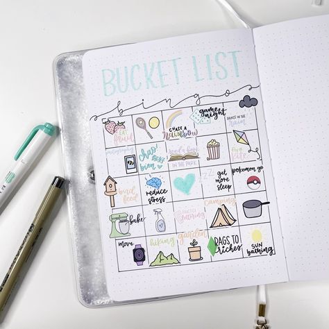 Bucket List Design Layout, Bucket List Bullet Journal, April Bullet Journal, List Stickers, Bucket List Journal, Bujo Layout, Dot Grid Journal, Monthly Calendar Printable, Bullet Journal Themes