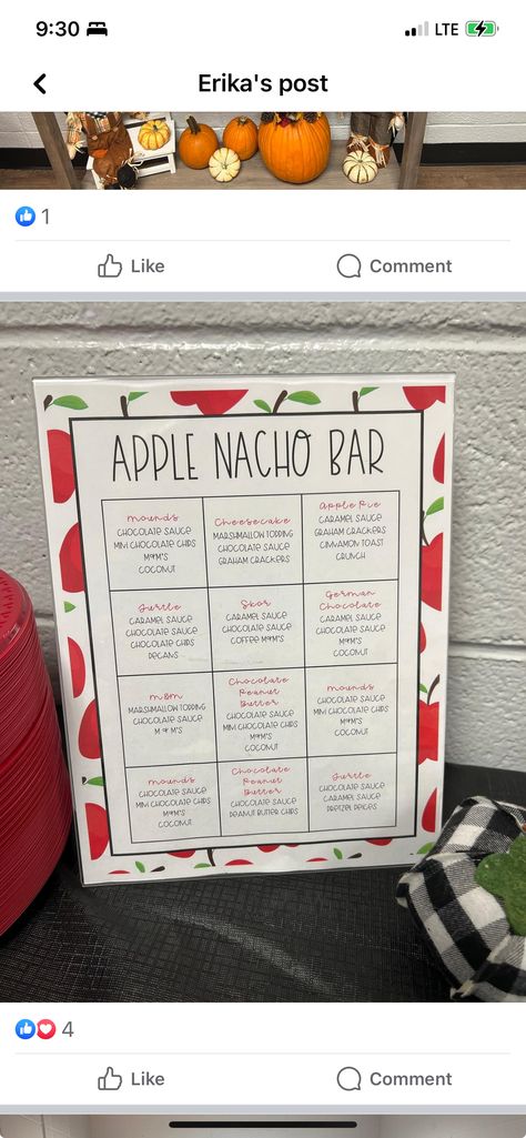 Teacher Appreciation Apple Bar, Apple Bar Teacher Appreciation, Apple Nacho Bar For Teachers, Apple Nacho Bar Ideas, Snack Bar For Teachers, Apple Bar For Teachers, Appreciation Food Ideas, Caramel Apple Nacho Bar, Teacher Appreciation Bar Ideas