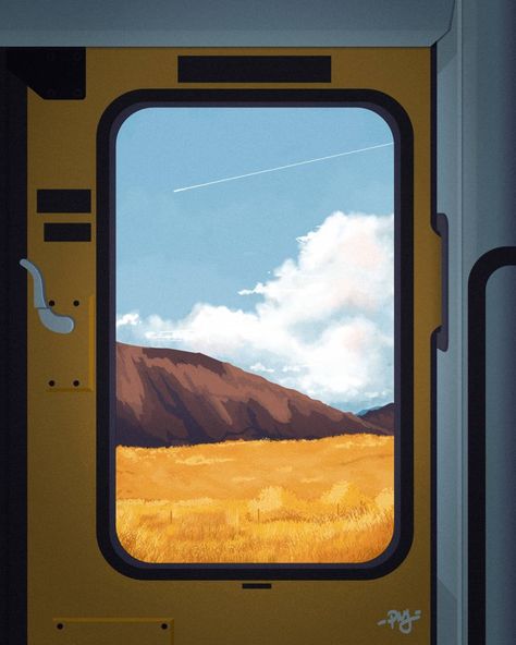 Train and Landscape Vector Illustration Train Landscape Illustration, Train Interior Illustration, Train Vector Illustration, Metro Illustrator, Train Window Illustration, Railway Illustration, Dp Frame, Landscape Vector Illustration, Train Window