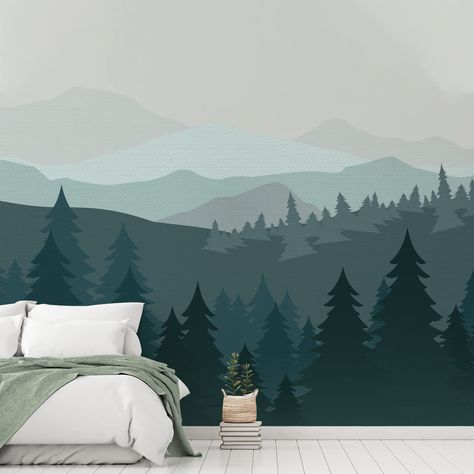 PRICES MAY VARY. Size: package contains 6 Sheets, each size 55.12"x15.75"/140x40cm. Material: Canvas - Made for texture lovers - 100% made of Polyester Canvas with adhesive in the back. Peel Stick, Super Easy to Install- These Wall Decal Stickers are super easy to apply and remove from the backing sheet. Peel off the decals with one side, guide the decal across the wall surface, pressing gently. Repeat until all of the stickers for walls are positioned. Please note that this product is not suita Wilderness Boys Room, Mountain Mural Kids Room, Adventure Nursery Boy, Art Landscape Wallpaper, Mountain Nursery Wall, Mountain Bedroom, Baby Nursery Wallpaper, Mountain House Decor, Boys Wall Stickers