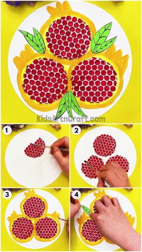 Pomegranate Art And Craft, Pomegranate Crafts For Kids, Pomegranate Craft, Bubble Wrap Crafts, Bubble Wrap Art, Family Tree Craft, Nursery Crafts, Ocean Birthday Party, Pomegranate Art