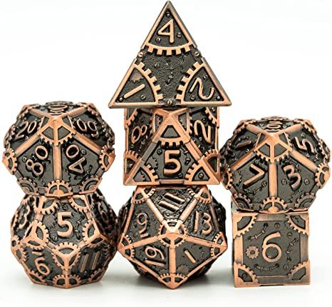 Amazon.com: UDIXI Steampunk Style Metal Dice Set 7 Die Polyhedral DND Dice Set D&D Dice for Dungeons and Dragons Role Playing Game and Math Teaching (Ancient Copper) : Toys & Games Cool Dnd Dice, Pen And Paper Games, Savage Worlds, Dnd Dice Set, Dungeons And Dragons Dice, Role Player, Steampunk Gears, Paper Games, Role Playing Game