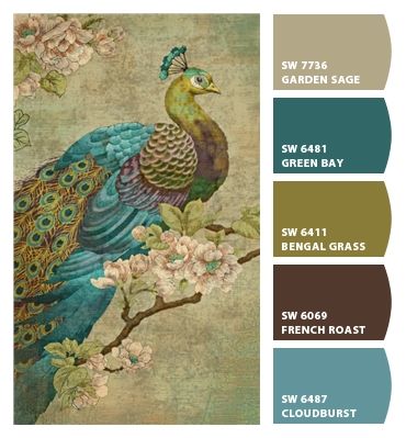 Paint colors from Chip It! by Sherwin-Williams  I like this color scheme for my living room Paint Color Schemes, Peacock Color, Paint Schemes, Colour Schemes, Color Pallets, Color Swatches, Sherwin Williams, Room Colors, Paint Color