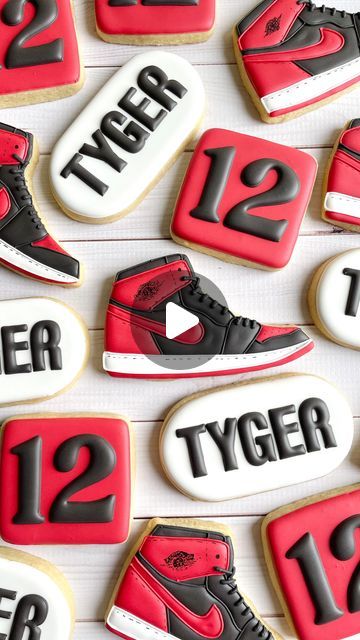 Gerica Devon | Bespoke Cookies on Instagram: "Photoshoot ��📸✨  . . .  #sbxgd #sugarbakedbygericadevon #lancastercookies #cookiesofinstagram#decoratedcookies #cookies #fyp #reels #smallbusiness #smallbusinessowner #bipoc #jordan1 #sneakers #jordan #nike" Nike Jordan Birthday Theme, Jordan Cookies Decorated, Sneakers Cookies, Air Jordan Cookies, Jordan Sneaker Theme Party, Shoe Cookies, Sneakers Jordan, Instagram Photoshoot, 13th Birthday