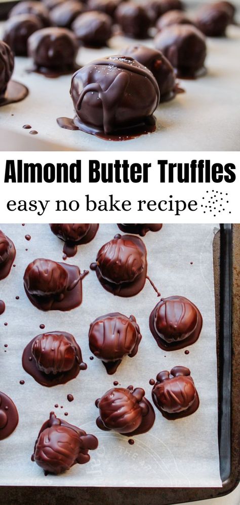 images of almond butter truffles. Almond Truffles Recipe, Truffles Easy No Bake, Almond Butter Balls, Easy Truffles, Truffles Recipe, Truffle Butter, Dark Chocolate Almonds, Gluten Free Recipe, Bake Recipes