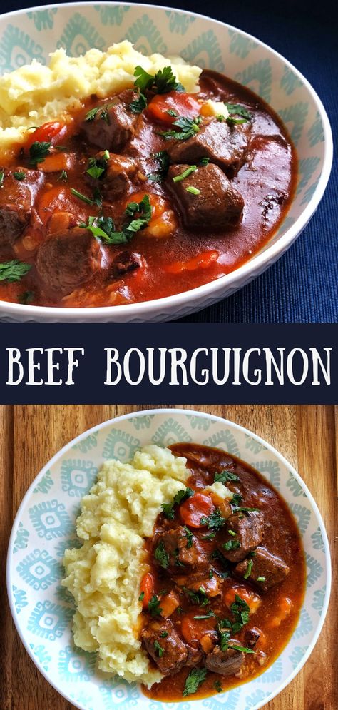 Meat Over Mashed Potatoes, Beef Stew And Mashed Potatoes, Bourguignon Beef, Thick Beef Stew, Rich Beef Stew, Beef Burgundy, Beef And Vegetables, Over Mashed Potatoes, Fluffy Mashed Potatoes