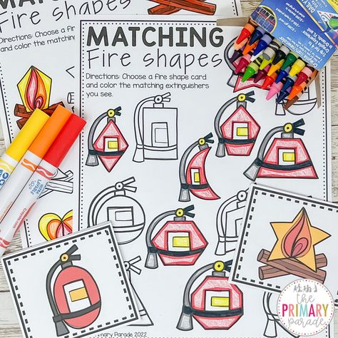 Fire Truck Shape Craft Preschool, Fire Safety Preschool Sensory Bin, Fire Safety Activities Preschool, Fire Safety Sensory Bin, Fire Safety Songs, Free Fire Safety Printables, Fire Safety Printables, Fire Safety Games, Fire Prevention Week Preschool