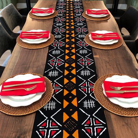 Ankara Table Mats And Runners, African Tablescape, Ankara Accessories, Kings Table, Long Table Runner, Printed Table Runner, Traditional Wedding Decor, Red Table, Unique Nature