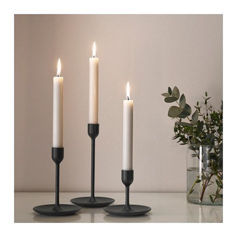 Just love these matte black candlesticks that have just landed at IKEA. Black Candle Stick Holders, Ikea Candle Holder, Ikea Candles, Stick Decor, Black Candlesticks, Black Candle Holders, Candle Stick Decor, Ikea Catalog, Black Candle