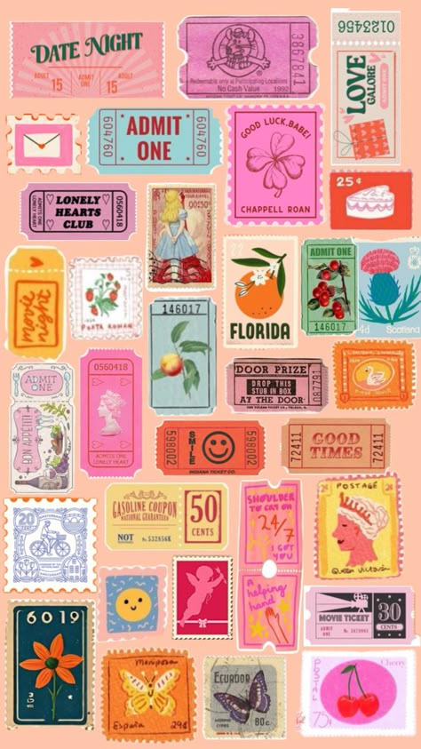 cute stamps and tickets Cute Stamps, Matchbox Art, Scrapbook Printing, Sticker Inspo, Scrapbook Materials, Journal Inspo, Junk Journaling, Scrapbook Journal, Journaling Ideas