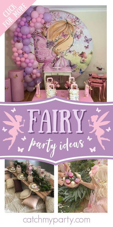 Fairy Land Theme Birthday Party, Fairy Princess Party Decorations, Fairy Forest Birthday Party Ideas, Fairy Tale Birthday Party Decoration, Fairy Princess Birthday Party Decoration, Fairy Birthday Table Decor, Fairy Theme Centerpieces, Fairy Tale Birthday Party Theme, Fairy One Year Old Party