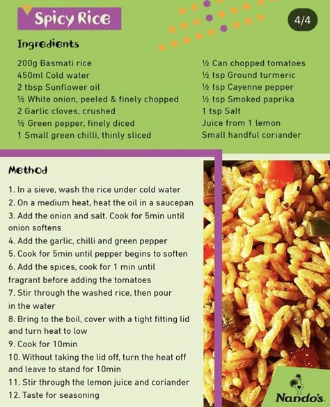 Nando’s Spicy Rice Recipe, Spicy Rice Recipes Easy, Nandos Recipes, Savoury Rice Recipes, Spicy Rice Recipes, Nandos Spicy Rice, Macho Peas, Nandos Chicken Recipe, Savoury Rice Recipe