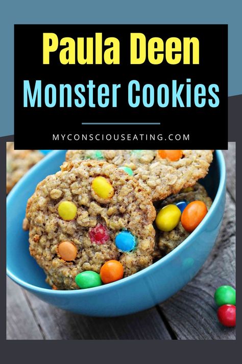 Monster cookies on a table Monster Cookies Paula Deen, Pioneer Woman Monster Cookies, Original Monster Cookies Recipe, Oatmeal Monster Cookies Recipe, Small Batch Monster Cookies, Monster Oatmeal Cookies, Chewy Monster Cookies Recipe, Vegan Monster Cookies, Best Monster Cookies Recipe