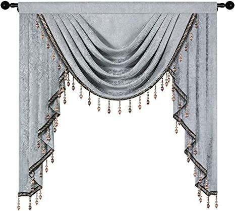 Living Room Silver, Gray Valance, Valances For Living Room, Single Swag, Chenille Curtains, Double Window, Gold Mosaic, Fashion Design Books, Window Curtain Rods