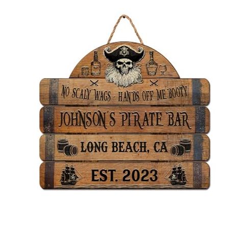 V VIBEPY All Over Printed, Personalized Pirate Sign, Pirate Bar Sign, Bar Sign, Pirate Decor, 8",12",14",18" 2 Sided Wood Sign, Men Cave Decor, Home Bar Decorations (EPHG-53930004) Pirate Signs Wood, Pirate Party Snacks, Pirate Bar, Pirate Party Games, Pirate Signs, Pirate Party Invitations, Restaurant Signage, Bar Decorations, Men Cave