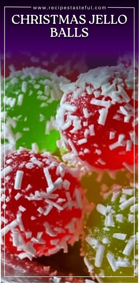 These colorful, festive treats are made with fruity jello and coated in powdered sugar for a fun, chewy holiday snack. Perfect for adding a burst of color and flavor to your Christmas celebrations! Christmas Jello Balls Recipe, Jello Powder Recipes, Jello Snowballs, Recipes With Jello Powder, Christmas Jello Balls, Jello Recipes Christmas, Jello Balls, Holiday Jello, Kids Christmas Treats