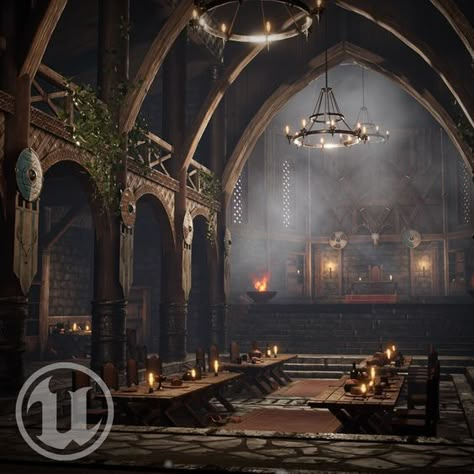 Valheim Great Hall, Viking Great Hall, Viking Interior Design, Viking House Interiors, Viking Tavern, Viking Interior, Vikings House, Viking Castle, Viking Buildings