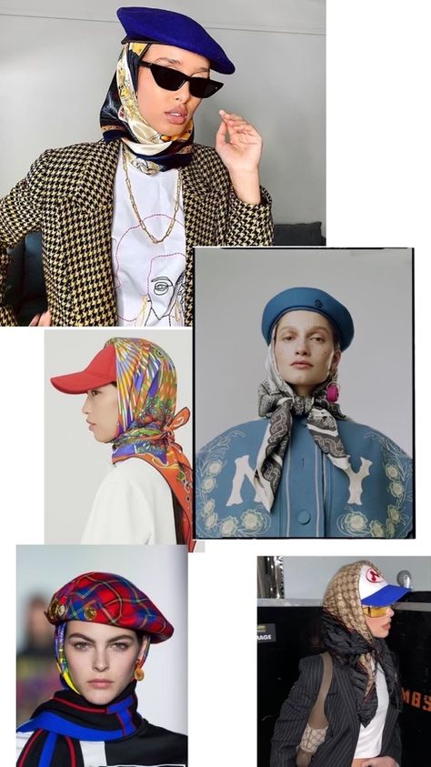 Wearing a baseball hat and a pattern scarf is a vibe Scarf Under Hat Style, Cap And Scarf Outfit, Scarf Under Hat, Scarf Over Hat, Hat And Scarf Outfit, Cap With Scarf, Style Camo Pants, Hat Scarf Combo, Baseball Hat Outfit