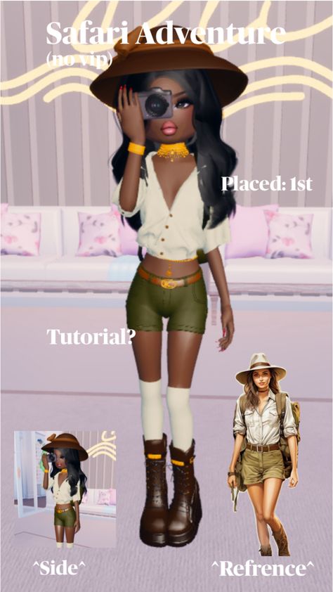 Safari Adventure outfit outfits idea ideas in dress to impress dti jungle Adventure Dress, Safari Outfits, Safari Dress, Adventure Theme, Adventure Outfit, Safari Adventure, Roblox Pictures, Themed Outfits, Dress To Impress