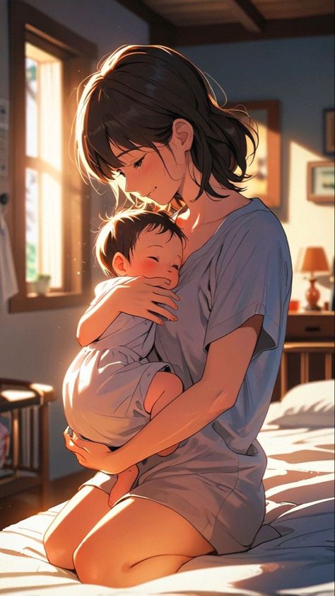 Family Animated Art, Mother Anime Art, Beautiful Anime Wallpaper, Anime Wallpaper For Iphone, Anime Mother, Anime Mom, Anime Pregnant, Tumblr Drawings, Writing Pictures