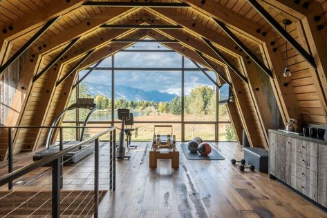 Barn Gym, Luxury Home Gym, Gambrel Barn, Barndominium Interior, Barn Apartment, Hay Barn, Gambrel Roof, Barn Living, Converted Barn