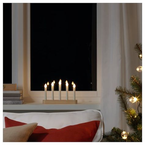 STRÅLA LED 5-arm candelabra - battery operated, pine - IKEA Ikea Window, Solar Powered Lamp, Aesthetic Light, Electric Candles, Winter Light, Ikea Family, Outdoor Christmas Lights, Noel Christmas, Led String Lights