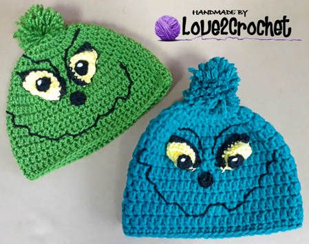 Hats, Scarves, Gloves & Mittens - Love 2 Crochet Grinch Crochet Hat Pattern Free, Grinch Hat Crochet Pattern Free, Crochet Grinch Hat Pattern Free, Crochet Grinch Hat Pattern, Crochet Xmas Hats, Crochet Grinch Hat, Grinch Beanie, Christmas Crochet Projects, Crochet Selling