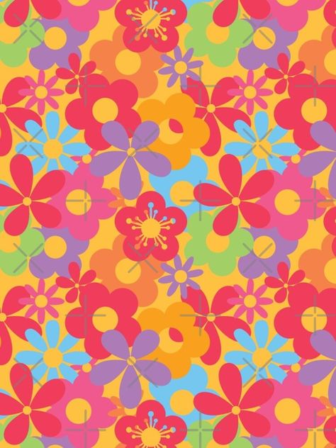 "Colorful Flower Power Seamless Pattern Print" iPhone Case & Cover by ClaudiaFlores | Redbubble 2000s Flower Print, 80s Flower Pattern, 70s Aethstetic, 70s Prints Pattern, Bright Colours Aesthetic, Senior Assassin, Y2k Flower Pattern, Retro Flower Wallpaper, Flower Power Wallpaper