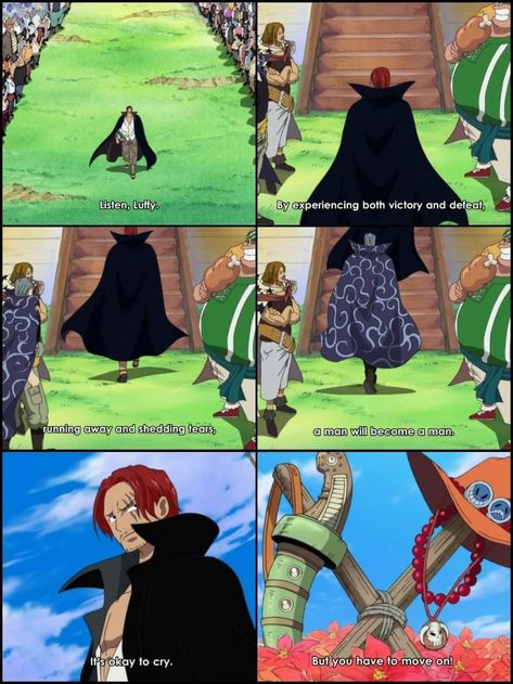 By experiencing bothe victories and defeat, running away and shedding tears, a man will become a man ! 💙 Shanks Quote One Piece ! Anime Quotes ! One Piece Quote, One Piece Quotes, Its Ok To Cry, Shedding Tears, Art Outfit, Anime Black Hair, Black Comics, One Piece Wallpaper Iphone, One Piece Ship