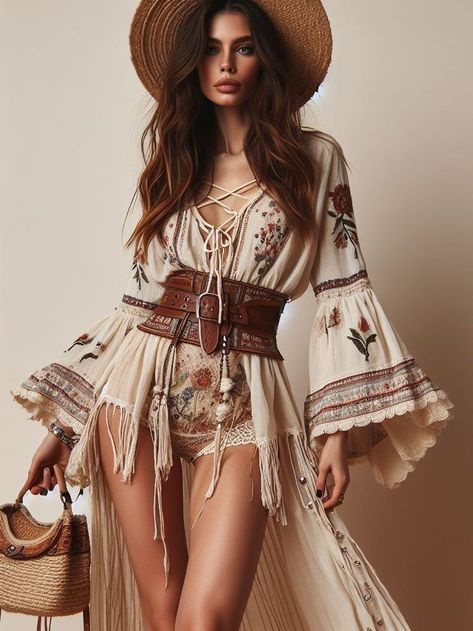 Boho Glam Fashion, Boho Outfits Bohemian, Western Chic Fashion, Style Hippie Chic, Bohemian Outfit, Western Dresses For Women, Mode Hippie, Bohemian Style Clothing, Boho Outfit