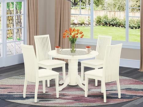 5Pc Dining Set Includes a Round Dining Room Table and Four Microfiber Seat Dining Chairs, White Finish Antique Dining Room Table, Dining Chairs White, Kitchen Dinette Sets, Dining Room Furniture Sets, Round Dining Room Table, Round Kitchen Table, New Classic Furniture, Round Dining Room, Dinette Tables