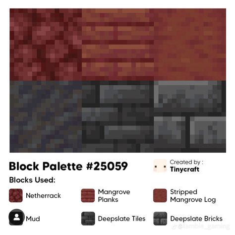 Nether Brick Palette, Mangrove Block Palette Minecraft, Minecraft Dark Block Palette, Minecraft Red Palette, Minecraft Shape Guide, Deep Slate Wall Minecraft, Pink And Black Minecraft House, Copper Block Palette Minecraft, Deepslate Pallete Minecraft