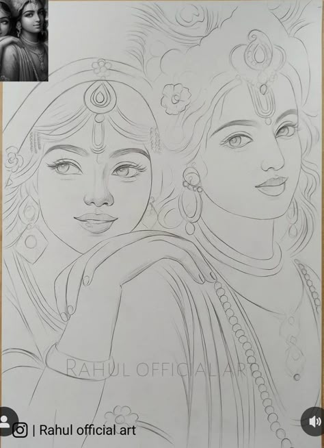 Drawing Ideas Of Radha Krishna, Lord Krishna Aesthetic Drawing, Radha Krishna Face Drawing, Radha Krishna Sketching, Radha Krishna Art Paintings Easy, Radha Krishna Pencil Art, Art Sketches Krishna, Radha Ji Sketch, How To Draw Radha Krishna