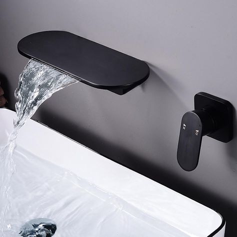 Waterfall Wall Mounted Basin Tap Brass Flat Faucet Rounded Edges Design Black/White Color Optional Edges Design, Waterfall Bathroom, Plating Techniques, Waterfall Wall, Waterfall Faucet, Wall Mounted Basins, Wall Mount Faucet, Copper Wall, Basin Taps