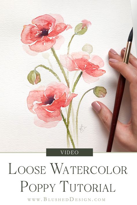 How To Watercolor Flowers, Poppy Flower Watercolor, Flowers With Watercolor, Flower Art Watercolor, Abstract Watercolor Flowers, Poppy Tutorial, How To Watercolor, Abstract Watercolor Flower, Loose Watercolor Flowers