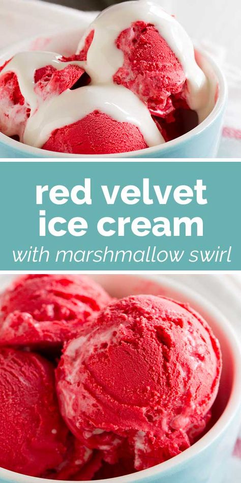 Red velvet goes frozen in this rich and creamy Red Velvet Ice Cream with Marshmallow Swirl. This ice cream recipe is super easy and perfect for anyone who loves homemade ice cream! #recipe #icecream #redvelvet #marshmallow #dessert Marshmallow Dessert, Red Velvet Ice, Homemade Ice Cream Recipe, Ninja Ice Cream Recipe, Ninja Creamy, Red Velvet Ice Cream, Ninja Ice Cream, Recipe Cheesecake, Ninja Creami Recipes