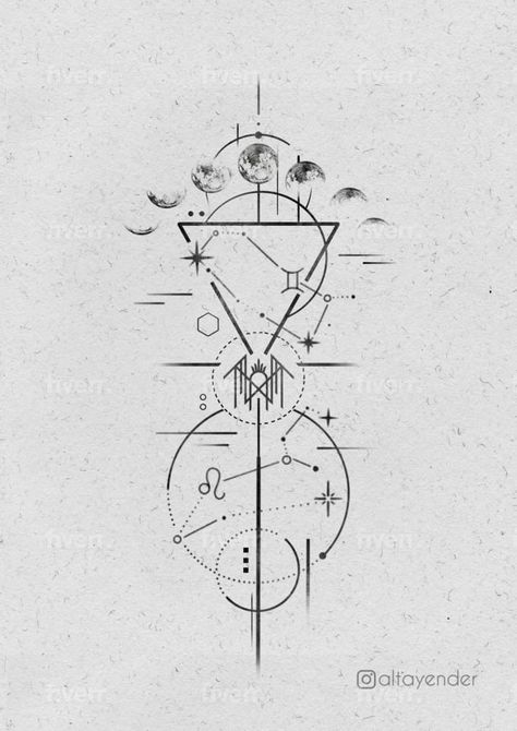 geometric tattoo design Abstract Moon Tattoo, Geometric Tattoo Ideas, Tattoo Lines, Line Tattoo Ideas, Abstract Tattoos, Moon Phases Tattoo, Single Line Tattoo, Geometric Tattoos, Geometric Tattoo Design