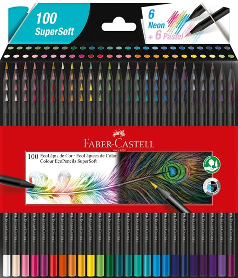 Col Ecopen Supersoft 1207100SOFTset 100x Lapis Faber Castell, Stationery Obsession, Stationary Store, Cool School Supplies, School Materials, Coloring Supplies, Colored Pencil Techniques, Stationary School, Cute Stationary