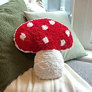 Mushroom Pillow, Throw Pillow, Red