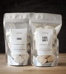 Chai & Earl Grey Gourmet Marshmallows Marshmallow Packaging, Gourmet Marshmallows, Gourmet Marshmallow, Cocoa Cake, Homemade Marshmallows, Earl Grey Tea, Food Packaging Design, Snack Cake, Packaging Ideas